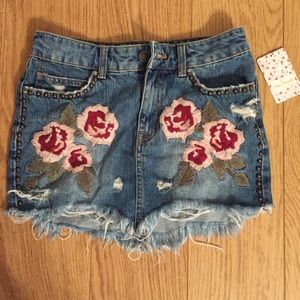 Free People Denim Floral Skirt
